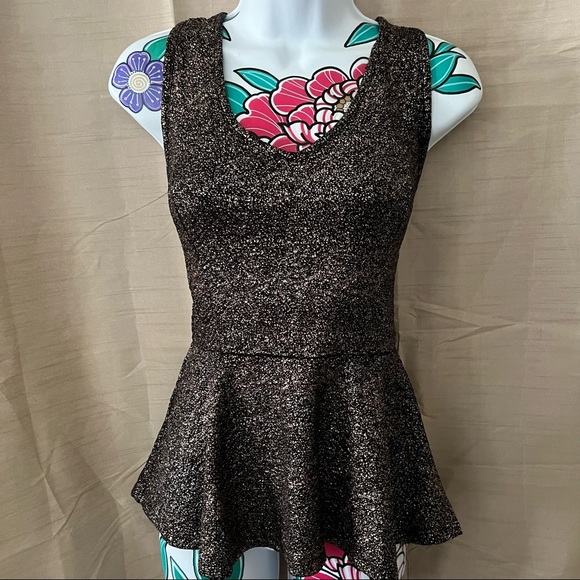 Collective Concepts Black Rose Gold Shimmer Peplum Blouse - Picture 1 of 4